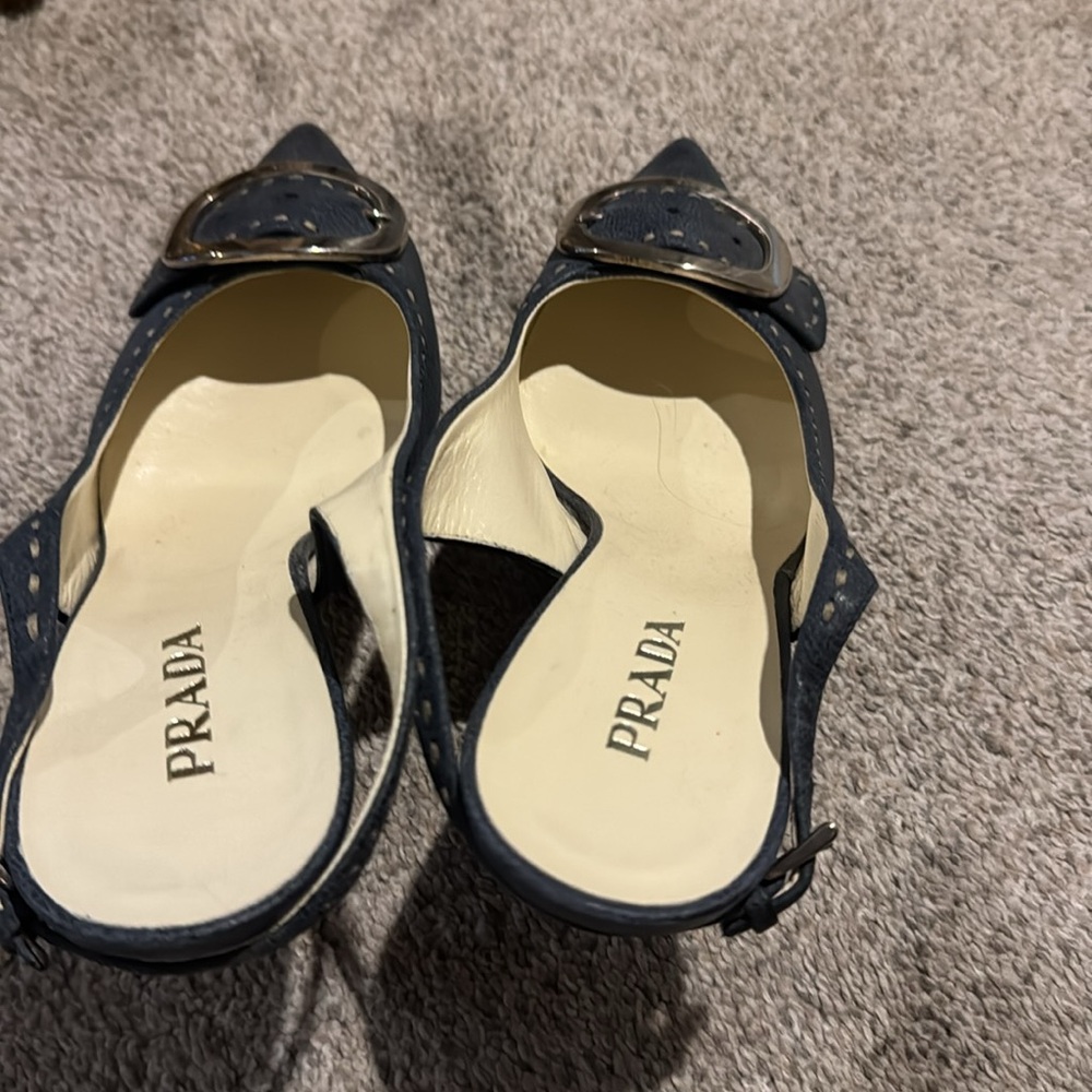 Prada Black Slingback Pointed Toe Heels with Silver Buckle - Picture 10 of 13